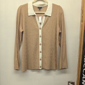 Talbots Tan and White Cardigan